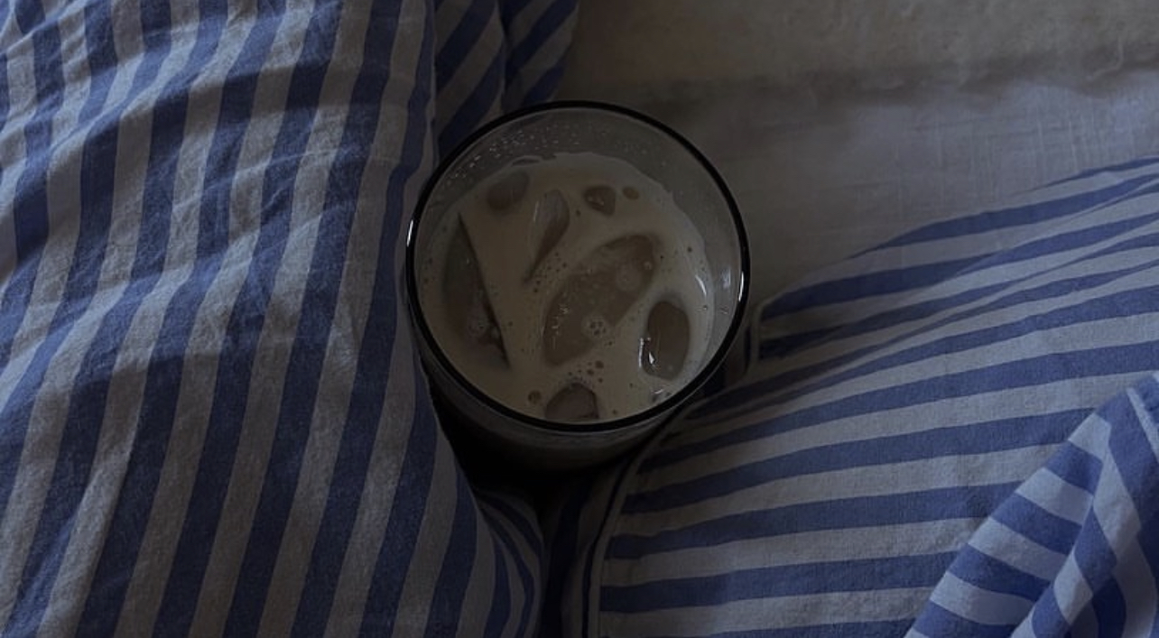 Iced Coffee with Blue and White Pajama Pants